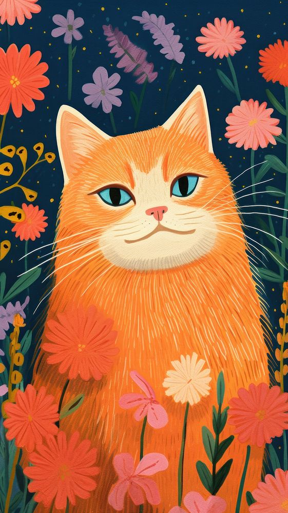A cat with flowers painting pattern mammal.