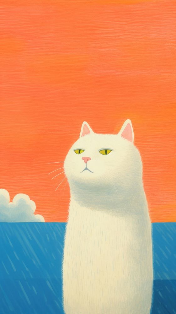 A white cat in daylight painting cartoon animal.