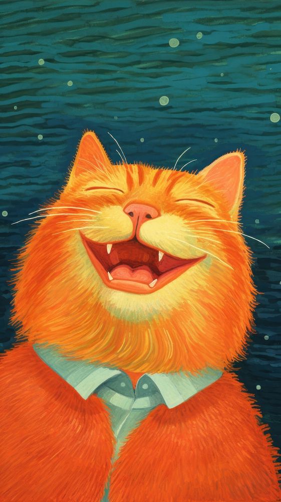 A happy cat painting cartoon animal.