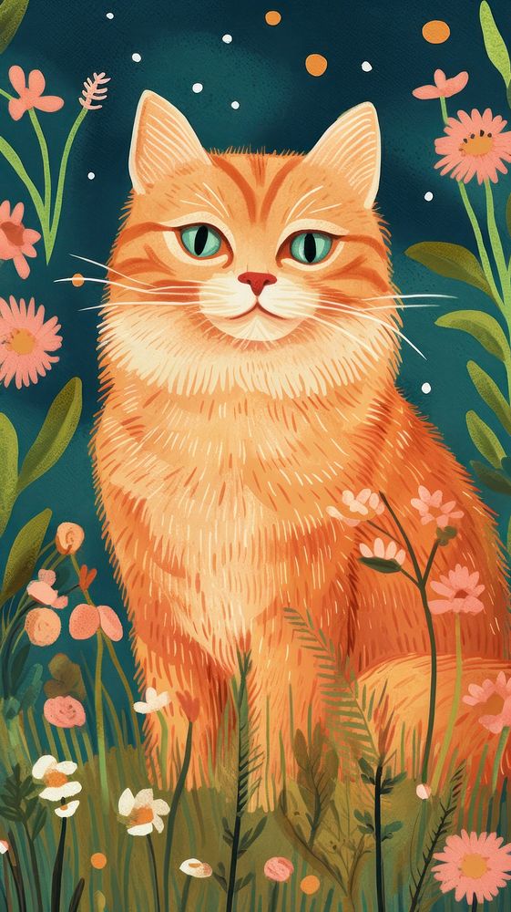 A cat with flowers animal mammal pet.
