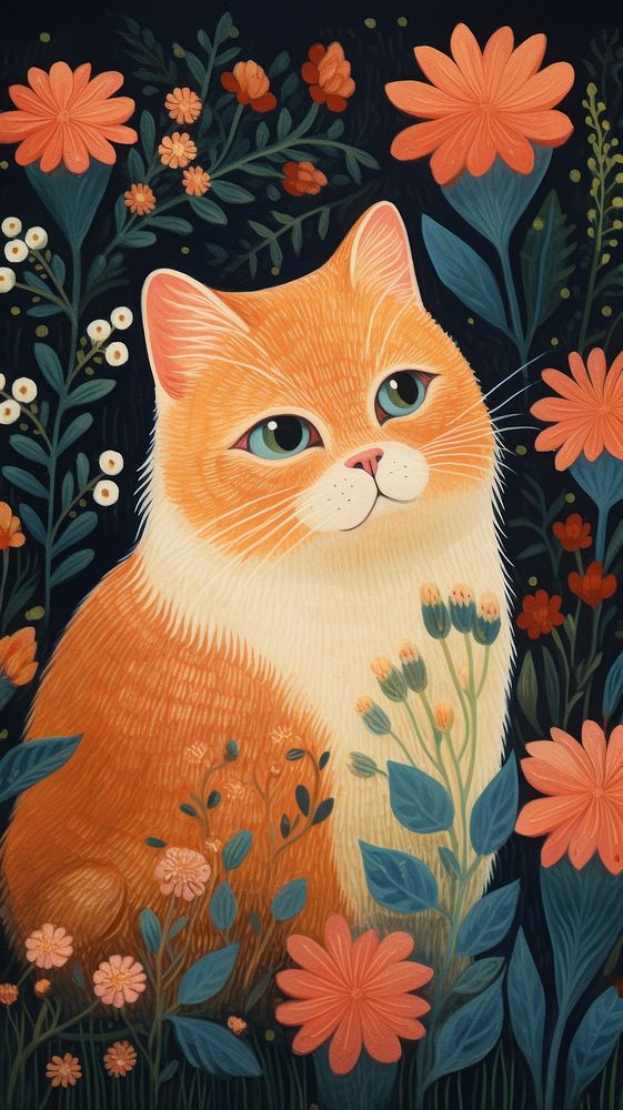 A cat with flowers pattern animal mammal.