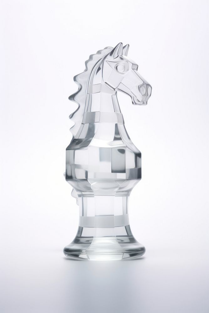 3d transparent glass style of horse giant chess mammal white background chessboard.