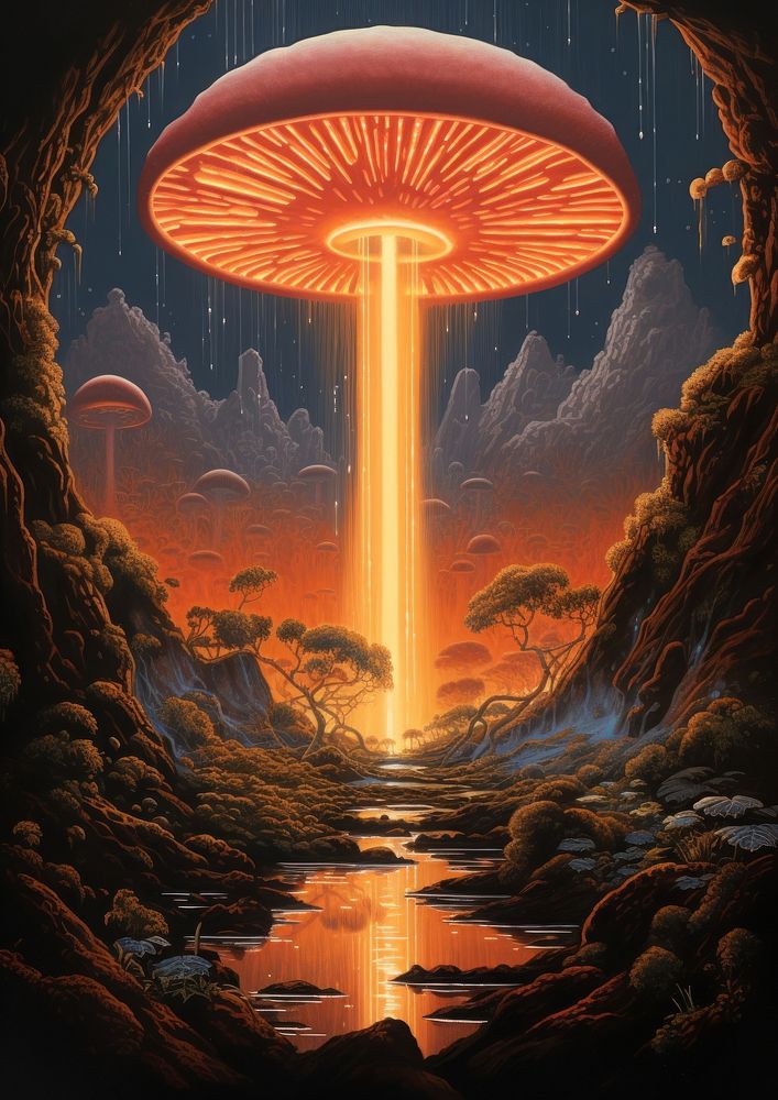 A mushroom nature architecture illuminated.