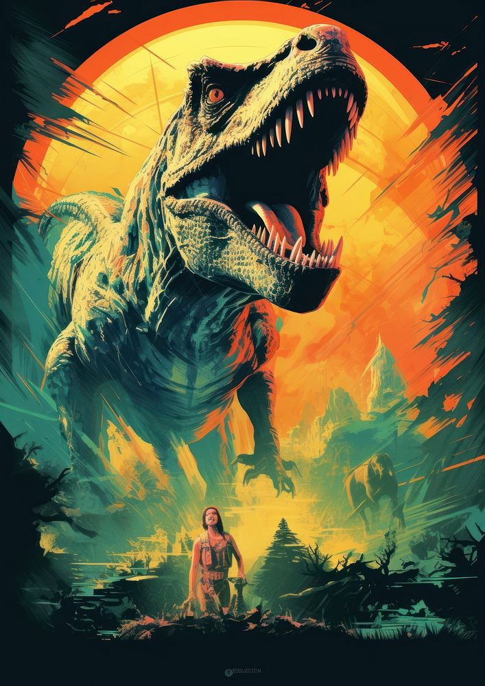 A dinosuar dinosaur poster art.