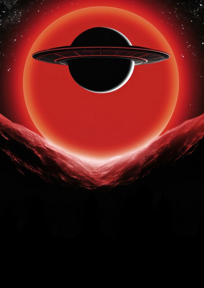 A ufo in front of the red moon astronomy planet nature.