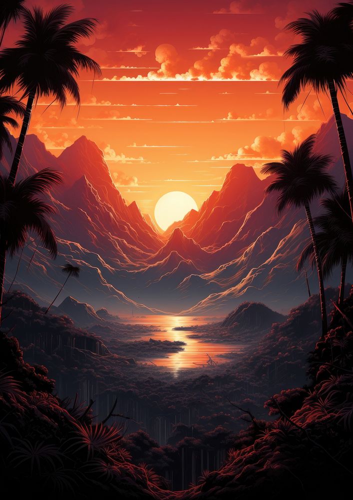 A sunset landscape mountain sunlight.