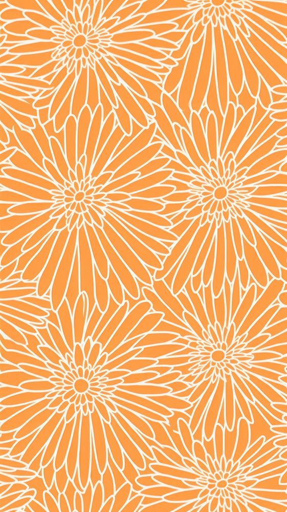  Orange flower pattern wallpaper line. AI generated Image by rawpixel.
