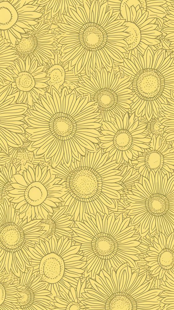  Sunflower pattern wallpaper line. AI generated Image by rawpixel.