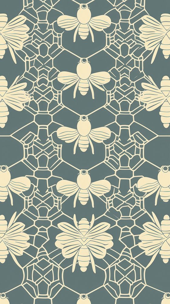  Bee wallpaper pattern line. AI generated Image by rawpixel.