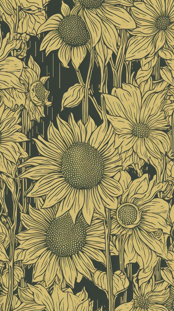  Sunflower art wallpaper pattern. AI generated Image by rawpixel.