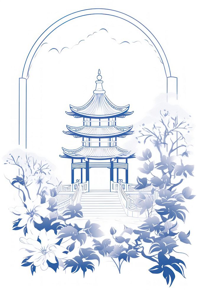 Chinese temple drawing sketch architecture.