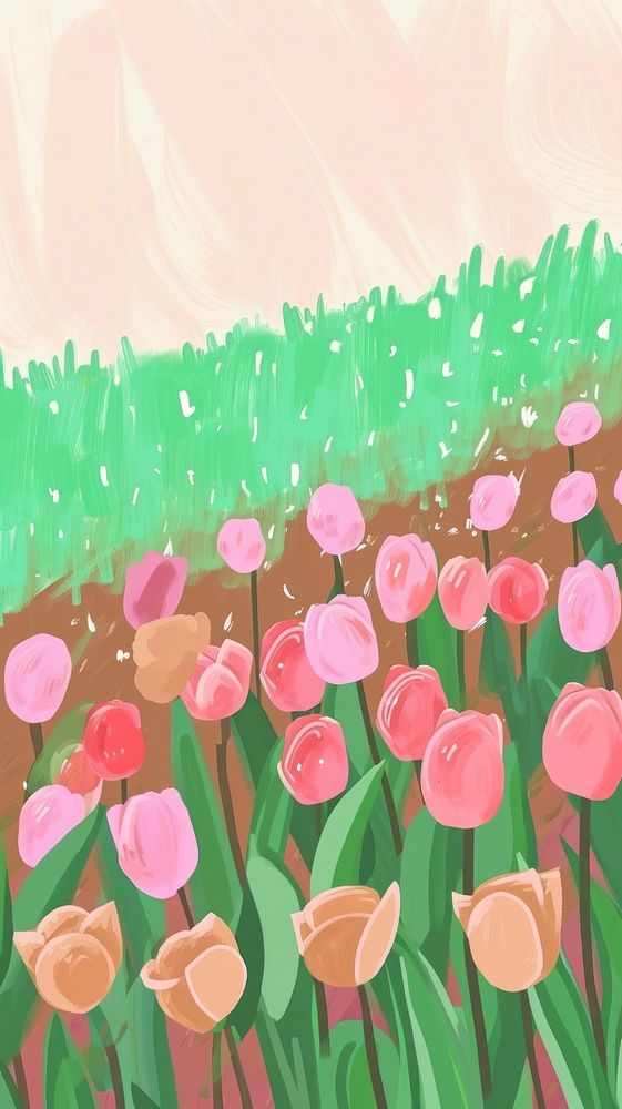 Cute tulip field illustration flower plant backgrounds.
