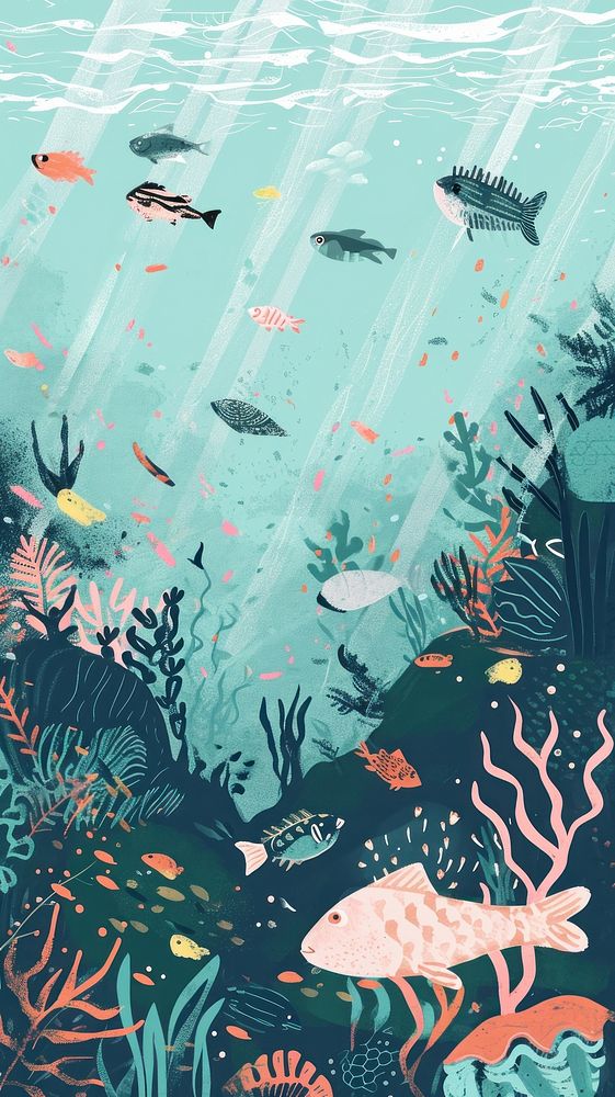 Cute underwater illustration aquarium outdoors nature.