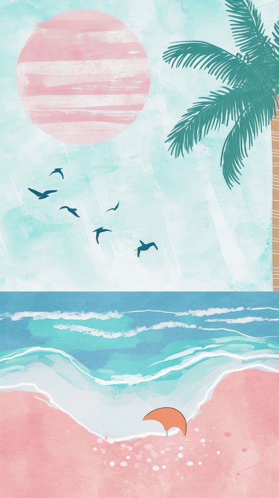 Cute beach scenery illustration outdoors painting nature.