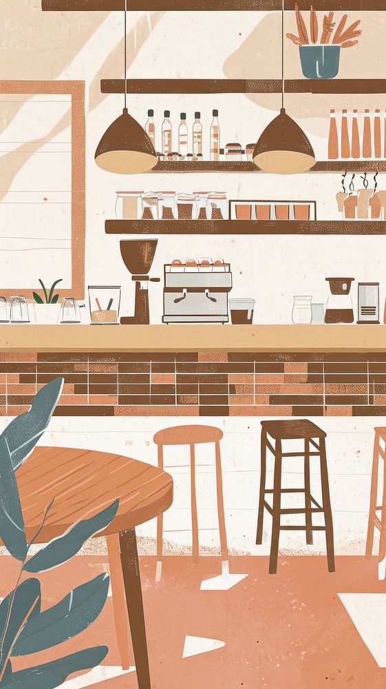 Cute coffee shop illustration restaurant furniture table.