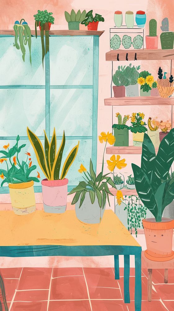 Cute flower shop illustration painting drawing plant.