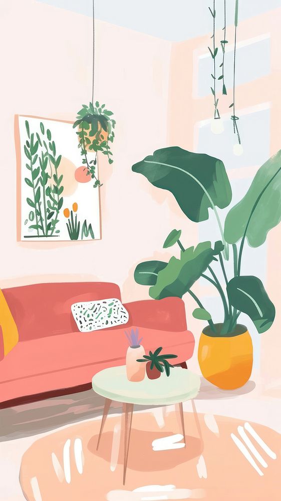Cute living room illustration architecture furniture plant.