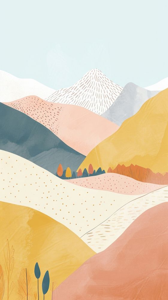 Cute mountains and field illustration outdoors nature desert.