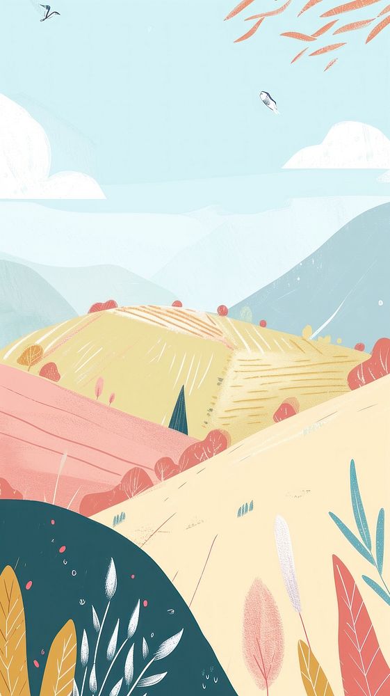 Cute mountains and field illustration outdoors drawing nature.