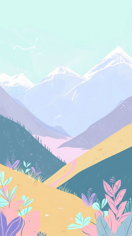 Cute mountains and fields illustration outdoors nature plant.