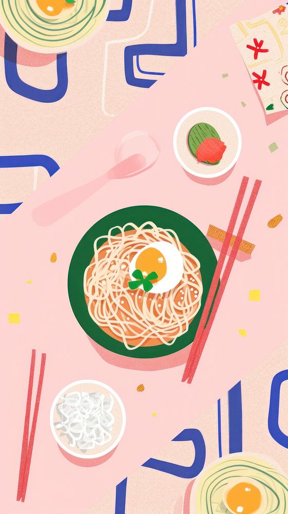 Cute noodles illustration food meal dish.