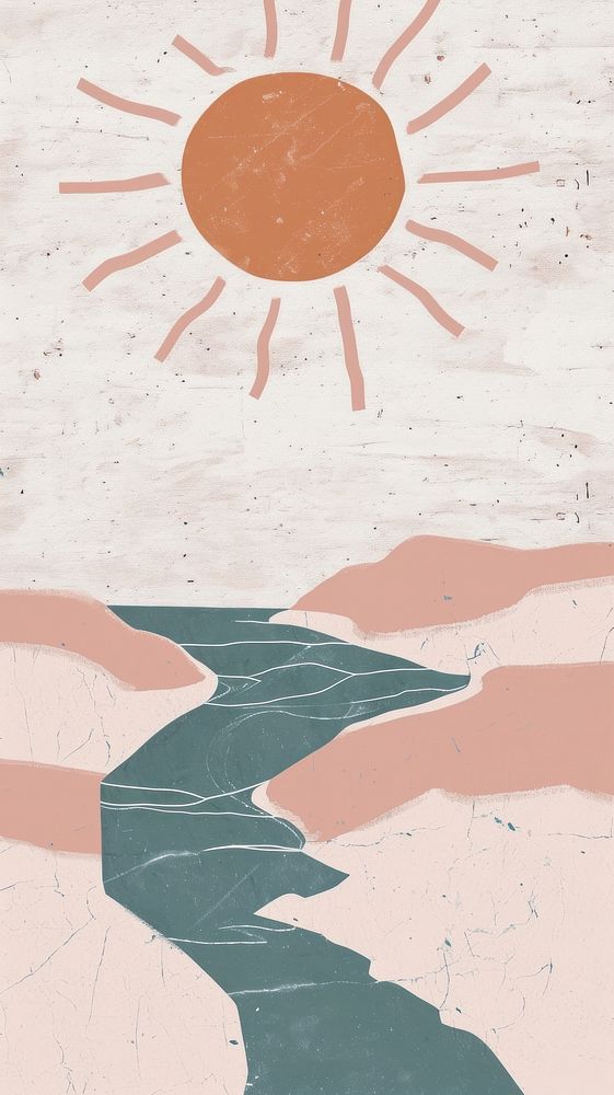 Cute sun and river illustration outdoors art backgrounds.