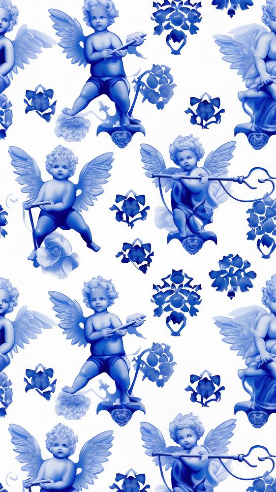 Tile cupid pattern backgrounds porcelain blue.