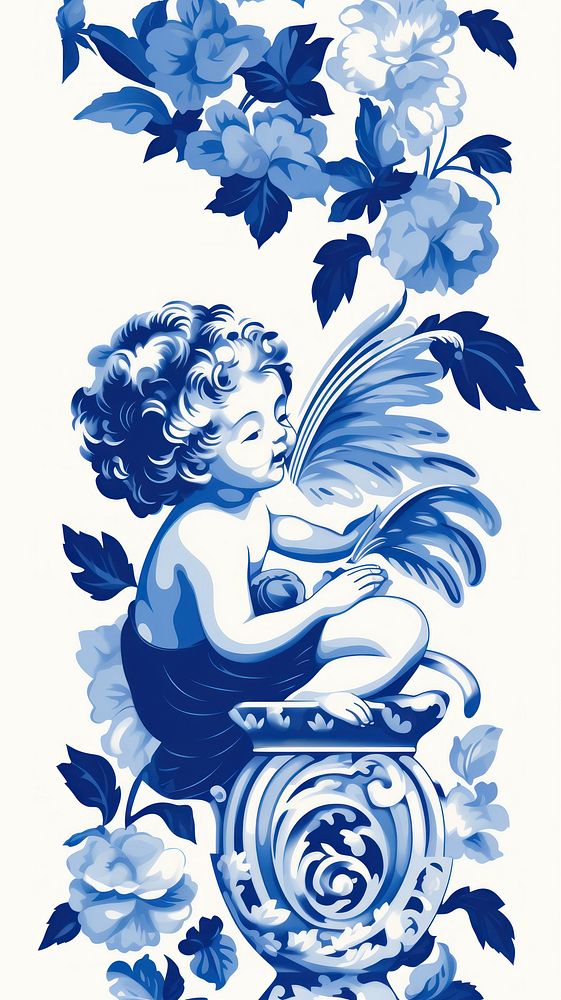 Cupid art pattern blue.