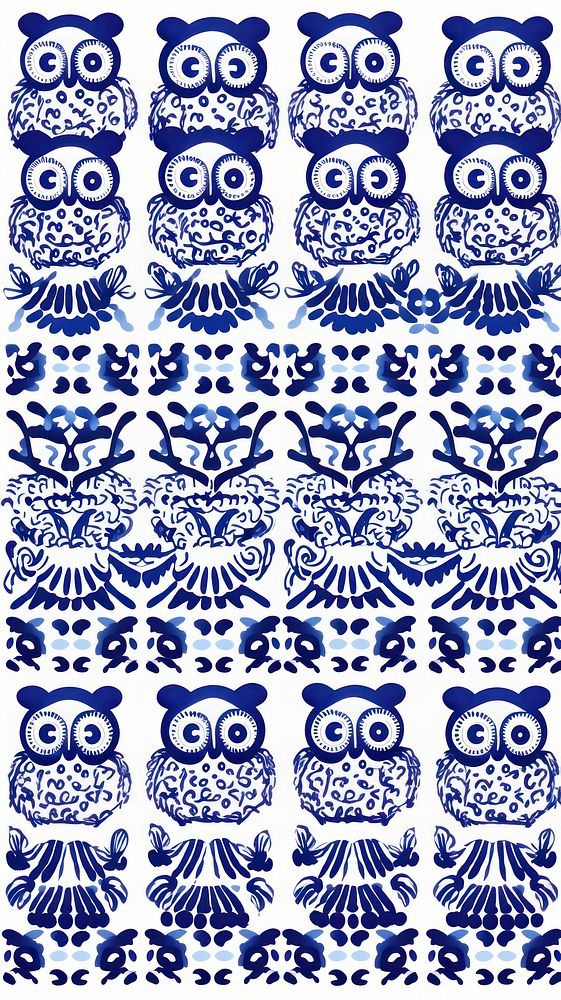Tile pattern of owl art backgrounds white.