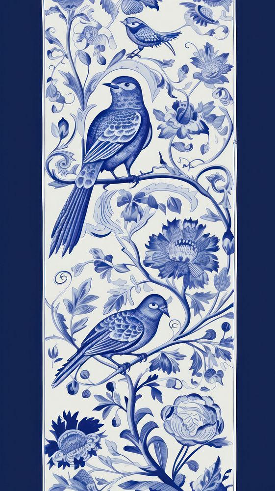  Bird art wallpaper porcelain. AI generated Image by rawpixel.