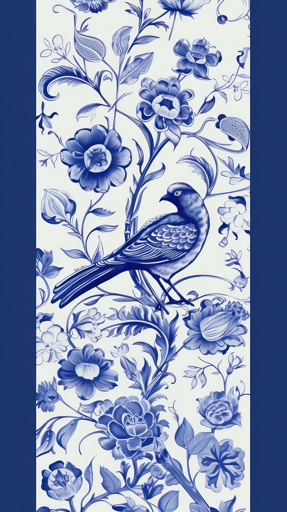  Bird art wallpaper porcelain. AI generated Image by rawpixel.
