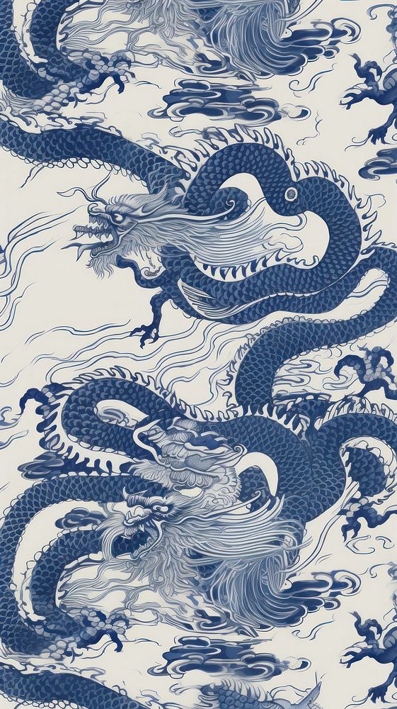  Chinese dragon art sketch blue. 
