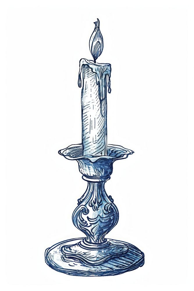 Antique of candle drawing sketch white background.