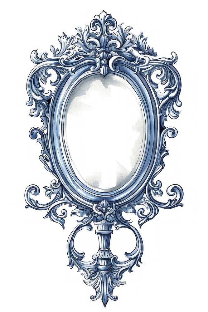 Antique of mirror drawing sketch white background.