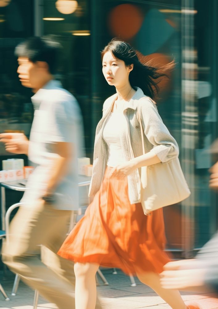 A motion blur couple walking in the city portrait speed adult.