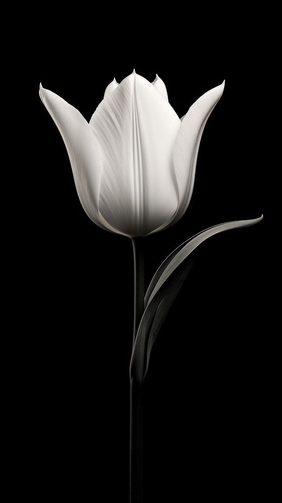 A white tulip flower petal plant black.
