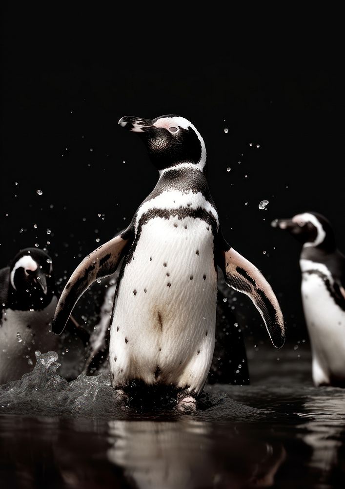 Penguin try to servive from toxic water release from the factory animal motion bird. AI generated Image by rawpixel.