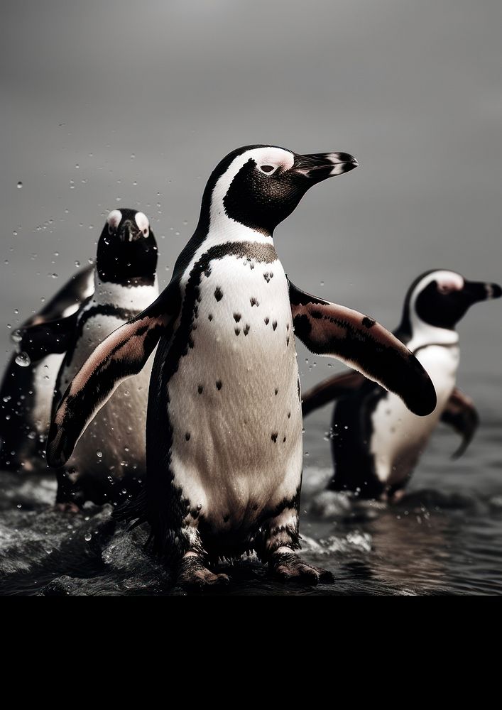 Penguin try to servive from toxic water release from the factory animal motion bird. AI generated Image by rawpixel.