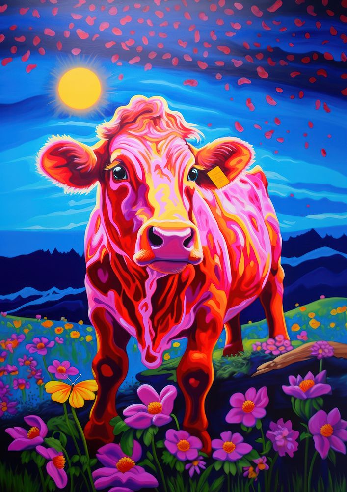 A cow livestock outdoors painting. AI generated Image by rawpixel.