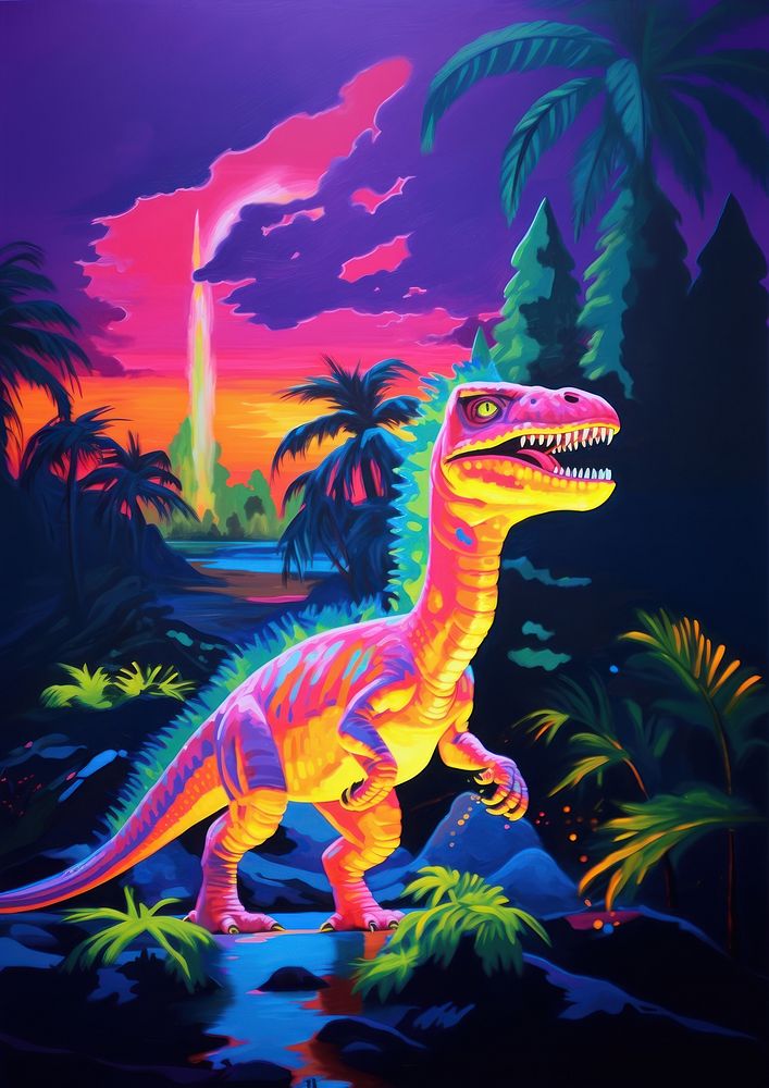 A dinosaur outdoors painting reptile. AI generated Image by rawpixel.