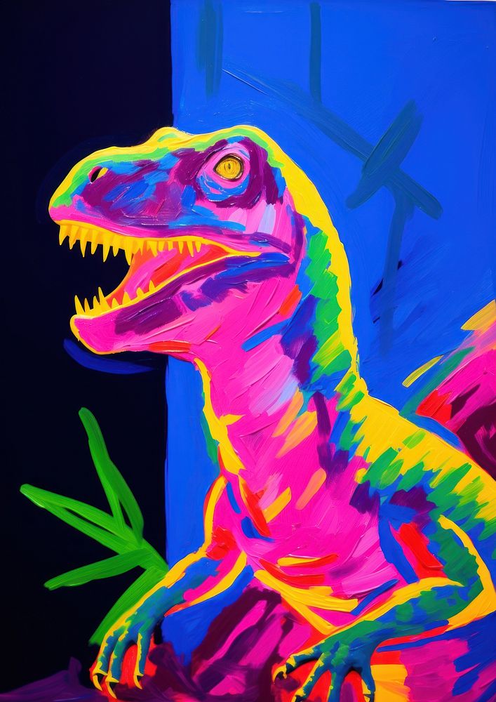 A dinosaur painting purple yellow. AI generated Image by rawpixel.
