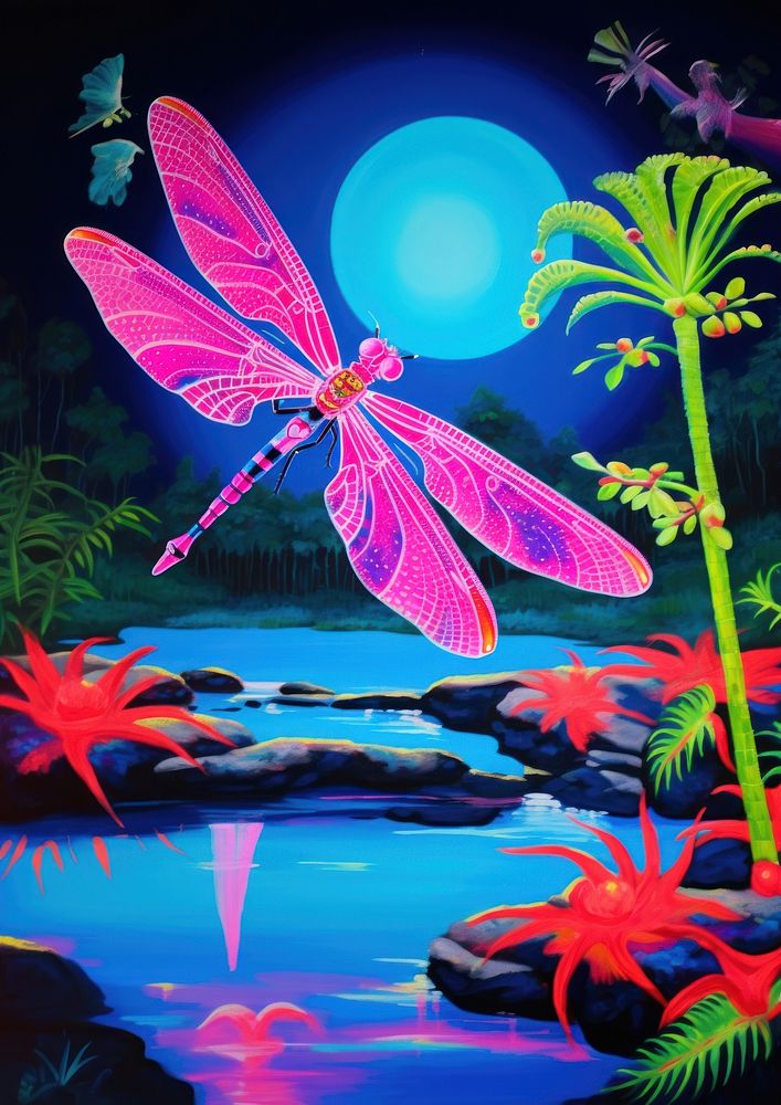 A dragonfly outdoors nature purple. AI generated Image by rawpixel.
