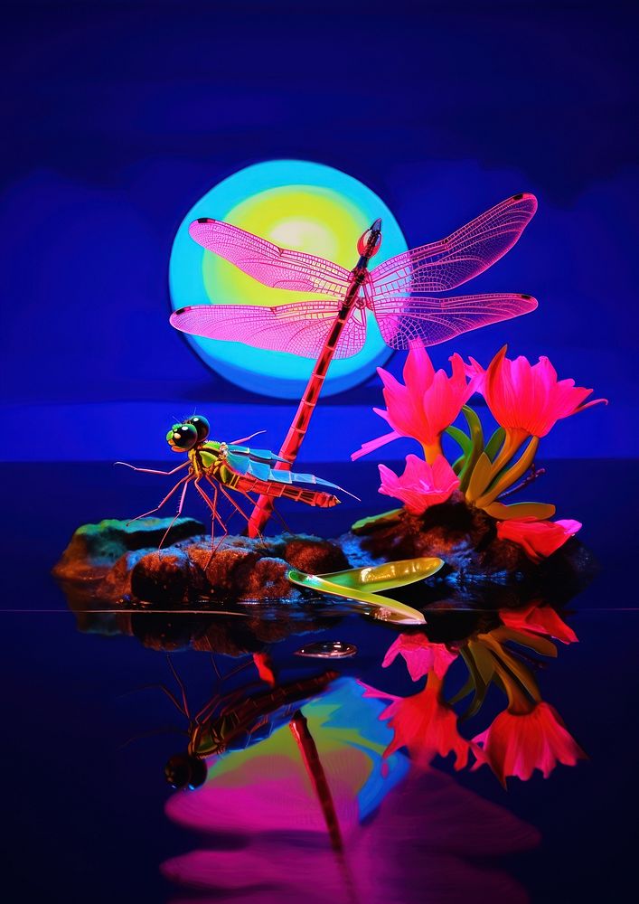 A dragonfly invertebrate reflection anisoptera. AI generated Image by rawpixel.