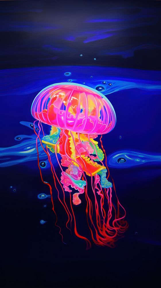 A jelly fish jellyfish invertebrate illuminated. AI generated Image by rawpixel.