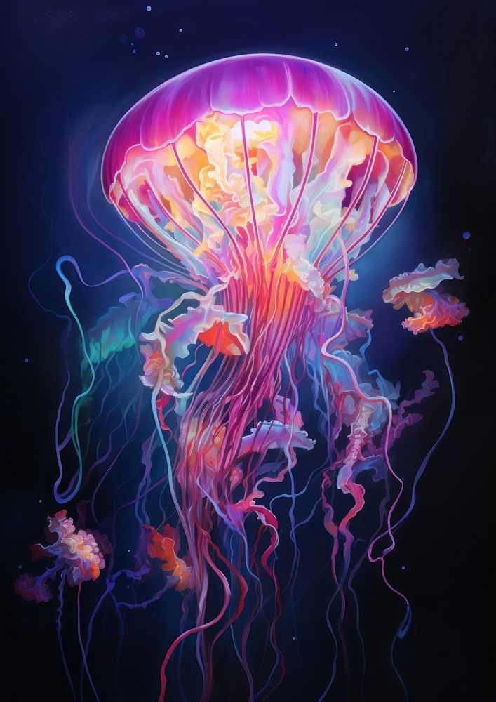 Jellyfish invertebrate translucent illuminated. AI generated Image by rawpixel.