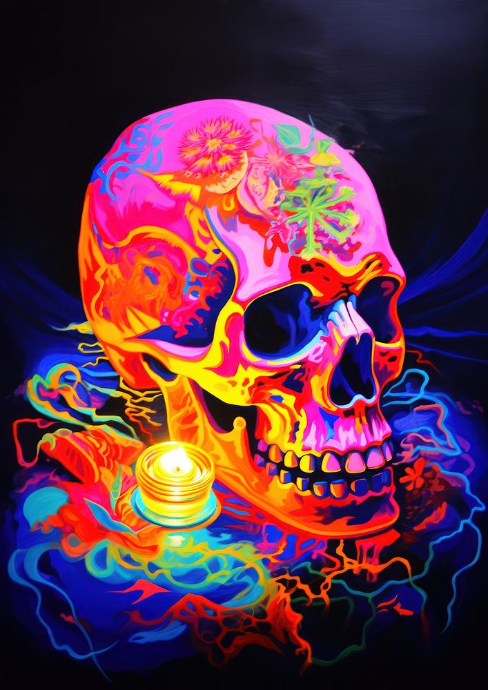A skull art illuminated celebration. AI generated Image by rawpixel.