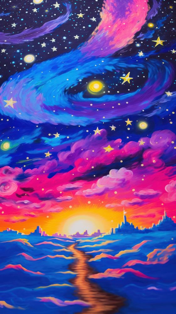 A sky full of stars painting outdoors nature. 