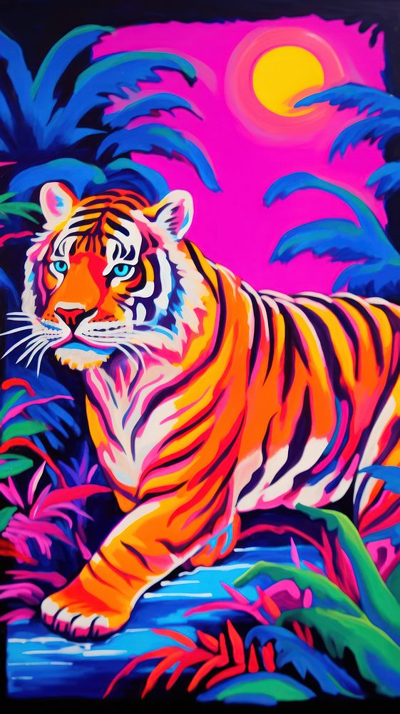 A tiger painting animal mammal. AI generated Image by rawpixel.