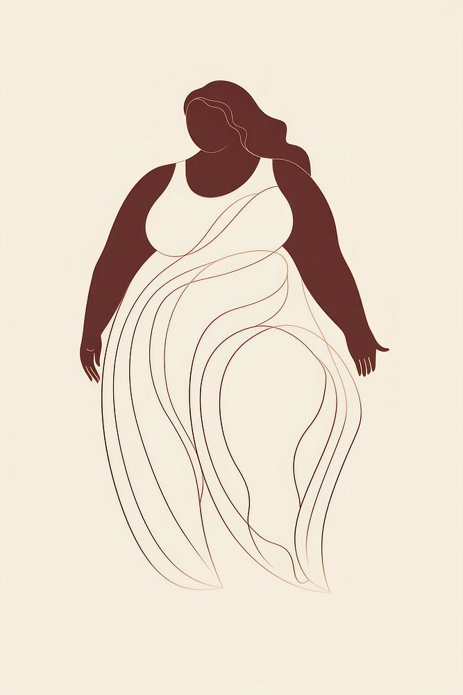 Confident fat woman standing cartoon drawing sketch.