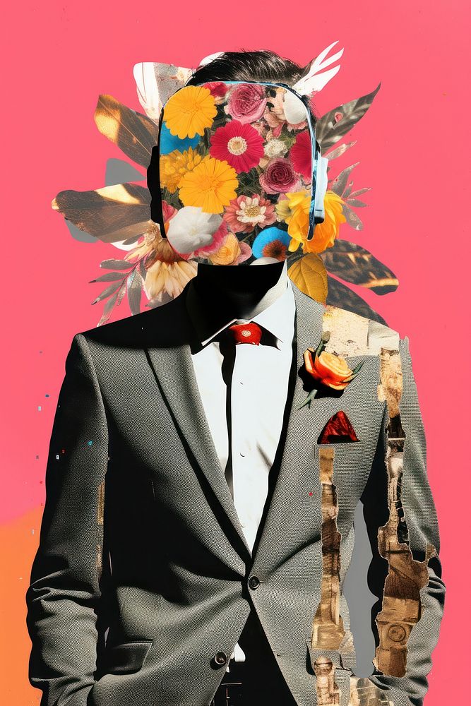 A man with a suit portrait tuxedo flower.